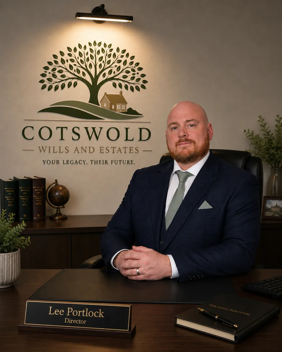 Lee Portlock, director of Cotswold Wills and Estates, at his desk in Gloucestershire
